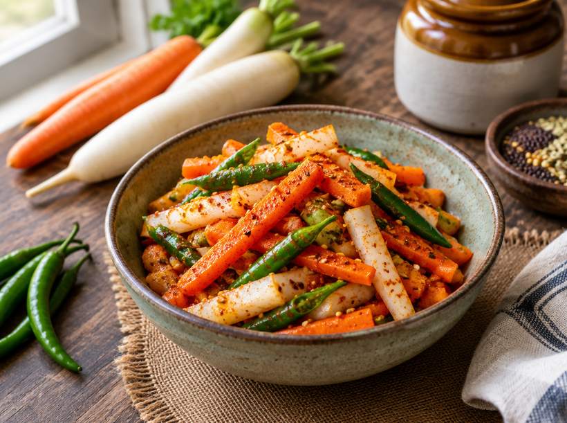 Instant Carrot Radish Chilli Pickle